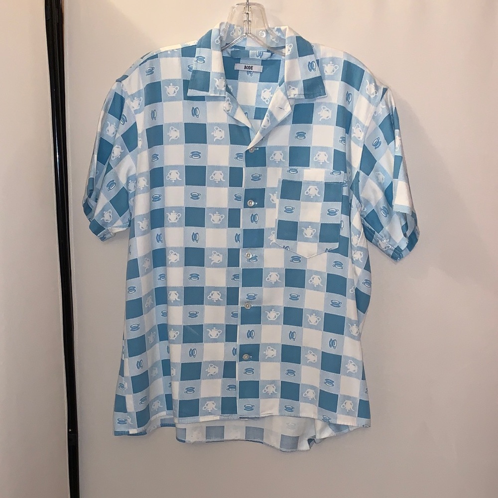 Bode mens cabana shirt Blue and White checkered S/M cotton perfect $530